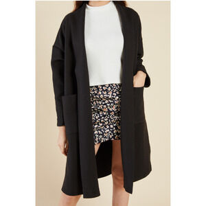 NEW Sadie & Sage Open Front Coat Womens Small Black Relaxed Lagenlook Minimalist